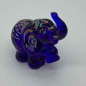 Fenton hand-painted Elephant. Cobalt Blue.